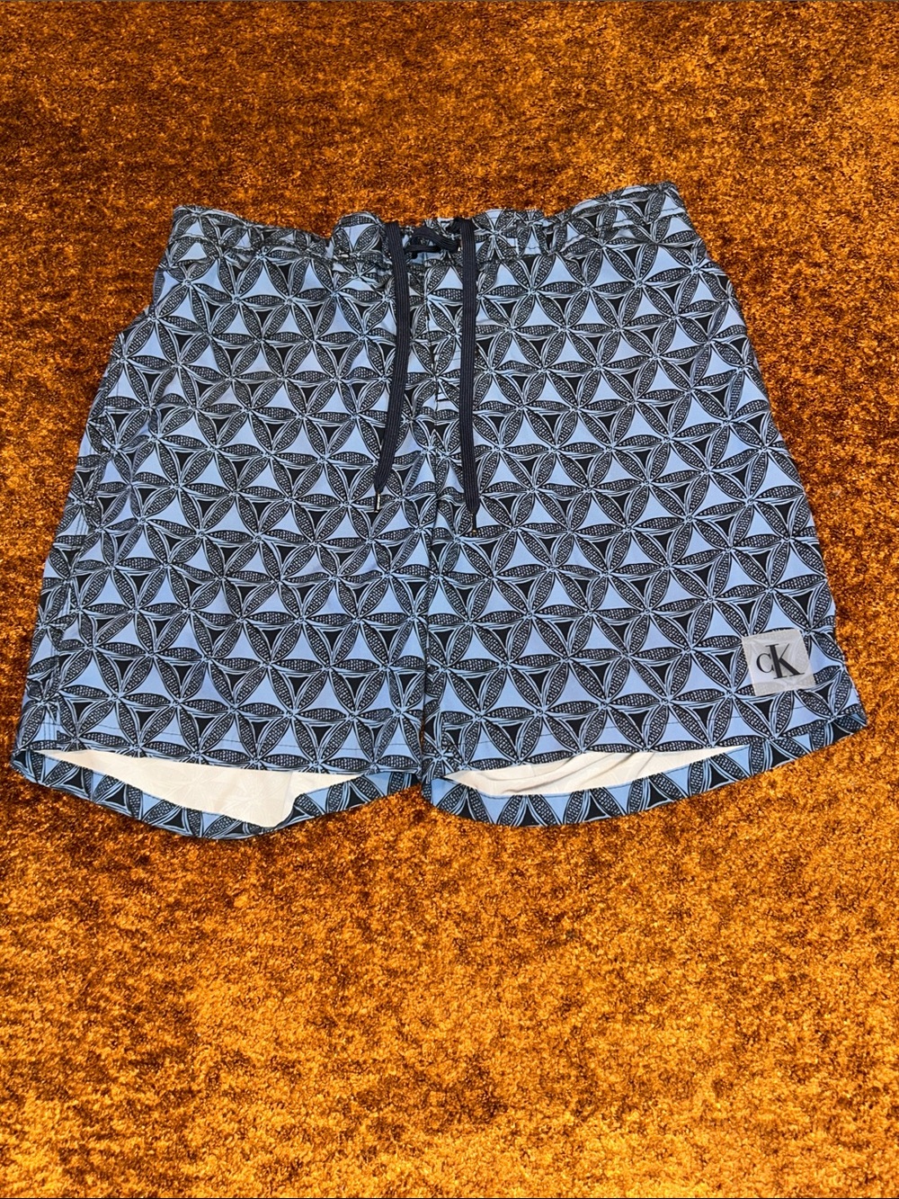 Calvin Klein Men’s Blue & Black Geometric Swim Trunks
